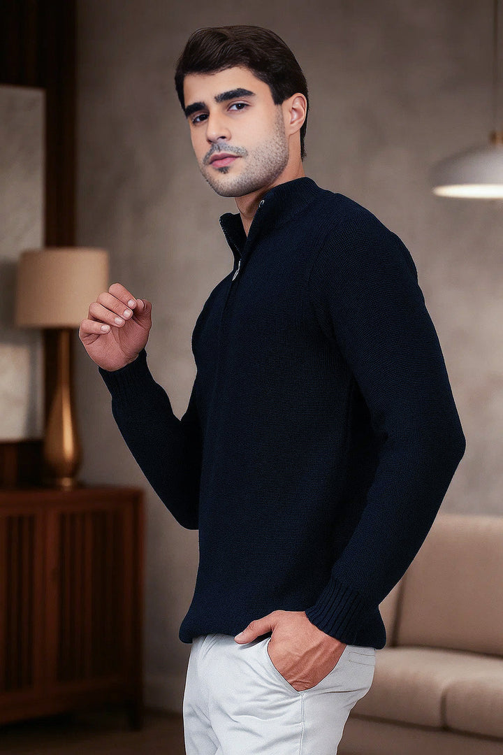 Half-Zip Ribbed Sweater | Milan – Midnight Black