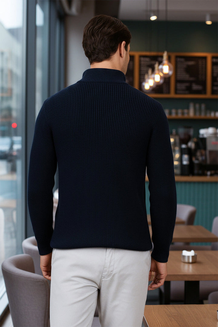 Half-Zip Ribbed Sweater | Milan – Midnight Black