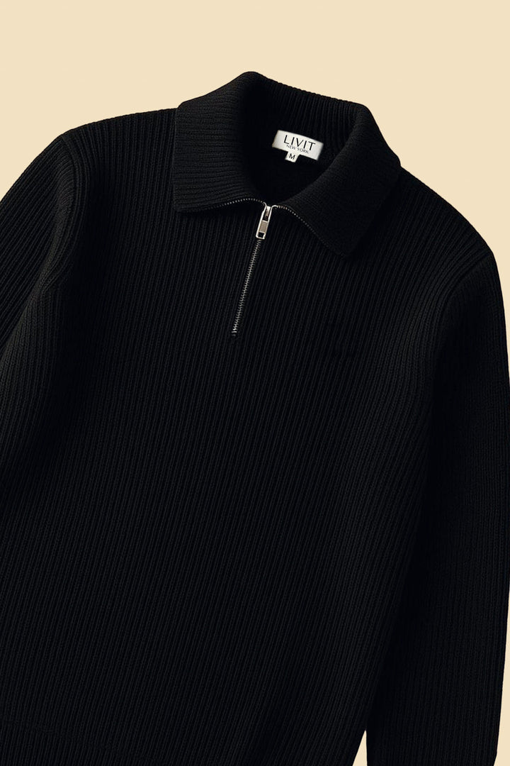 Half-Zip Ribbed Sweater | Milan – Midnight Black