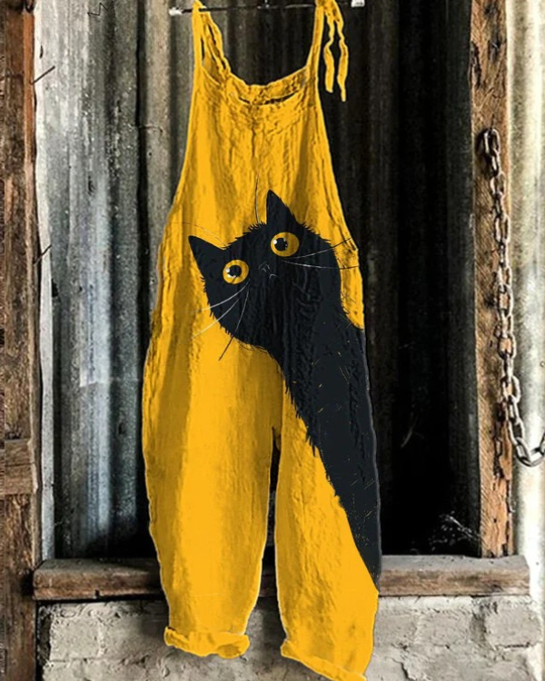 Funny Cat Print Casual Jumpsuit