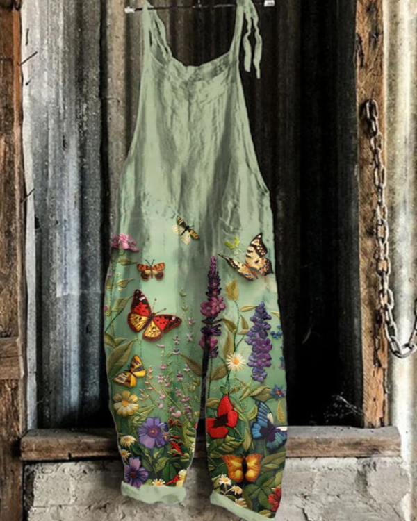 Women's Floral And Butterfly Embroidered Jumpsuit