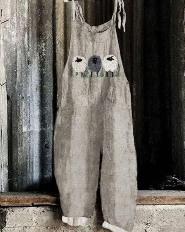 Vintage Sheep Loose Casual Jumpsuit