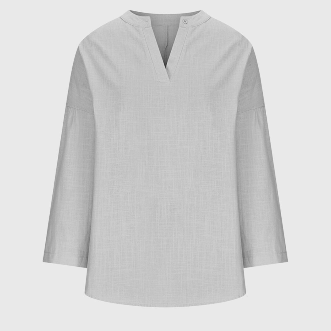 Isla | Women’s Textured Linen-Blend Split V-Neck Coastal Tunic
