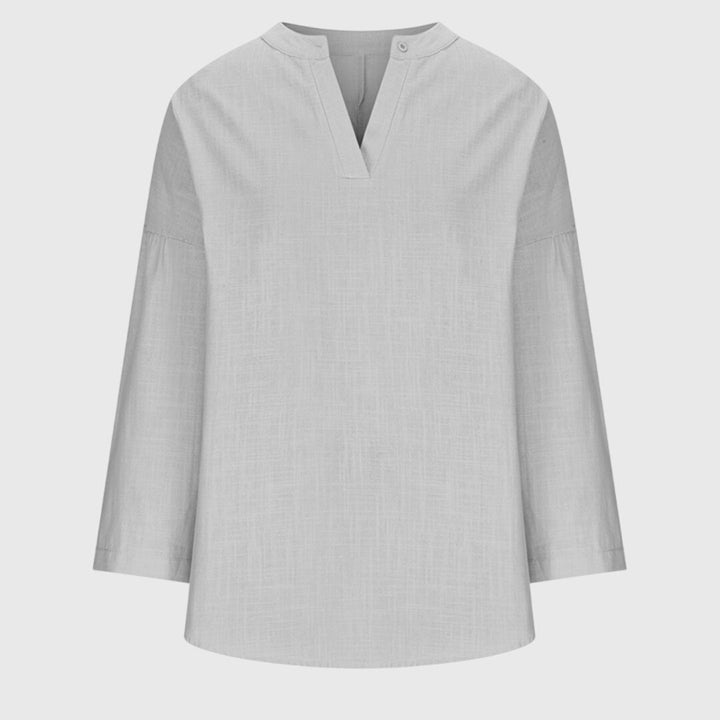 Isla | Women’s Textured Linen-Blend Split V-Neck Coastal Tunic