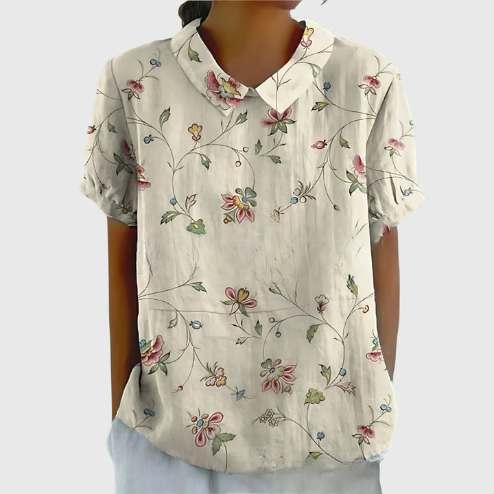 Cora | Women’s Vertical Botanical Print Collared Popover Blouse