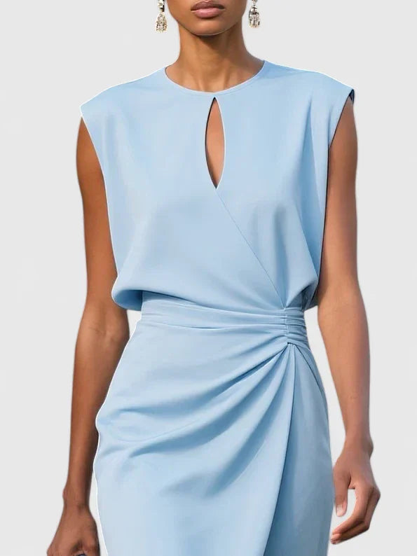 Audrey | Women’s Sleeveless Ruched Keyhole Faux-Wrap Midi Dress