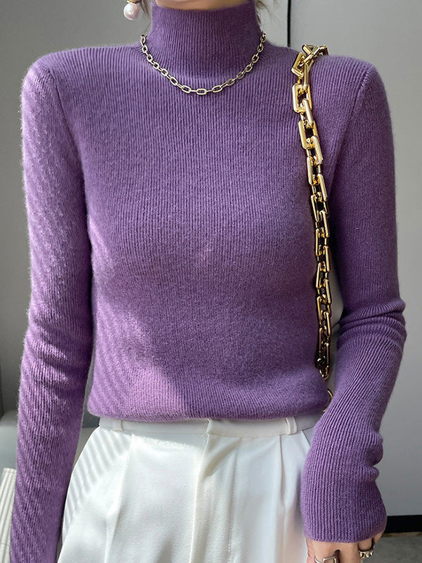 Elegant Ribbed Knit Turtleneck Sweater