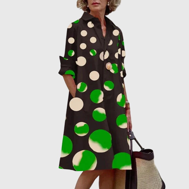 Carmine | Women’s Collared Poplin Swing Midi Shirt Dress with Pockets