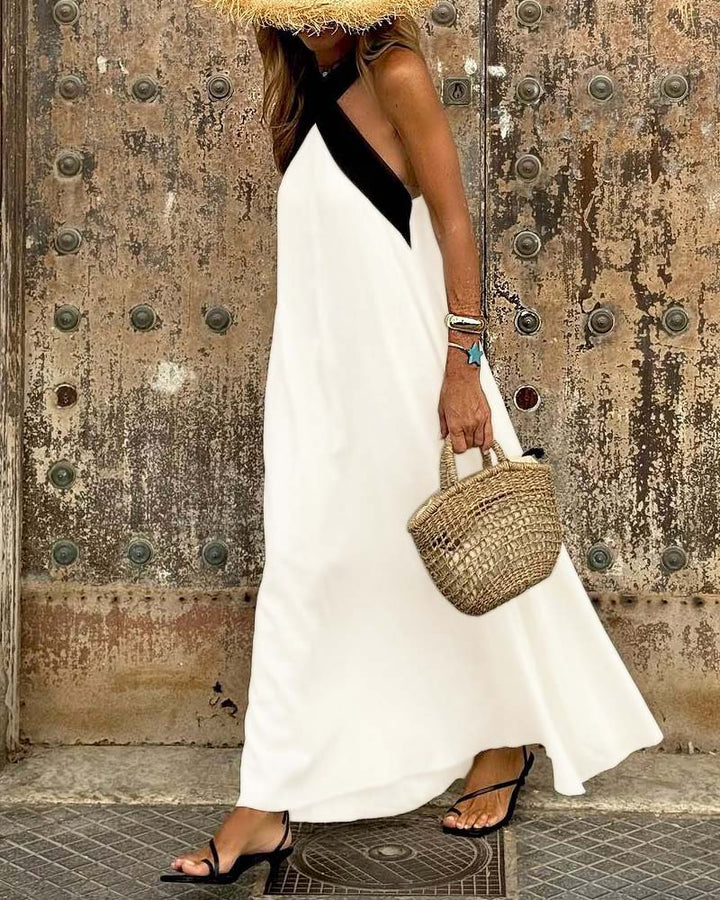 Aumora | Women’s Open-Back Color Block Halter Maxi Dress