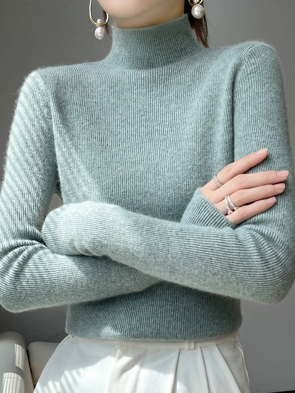 Elegant Ribbed Knit Turtleneck Sweater