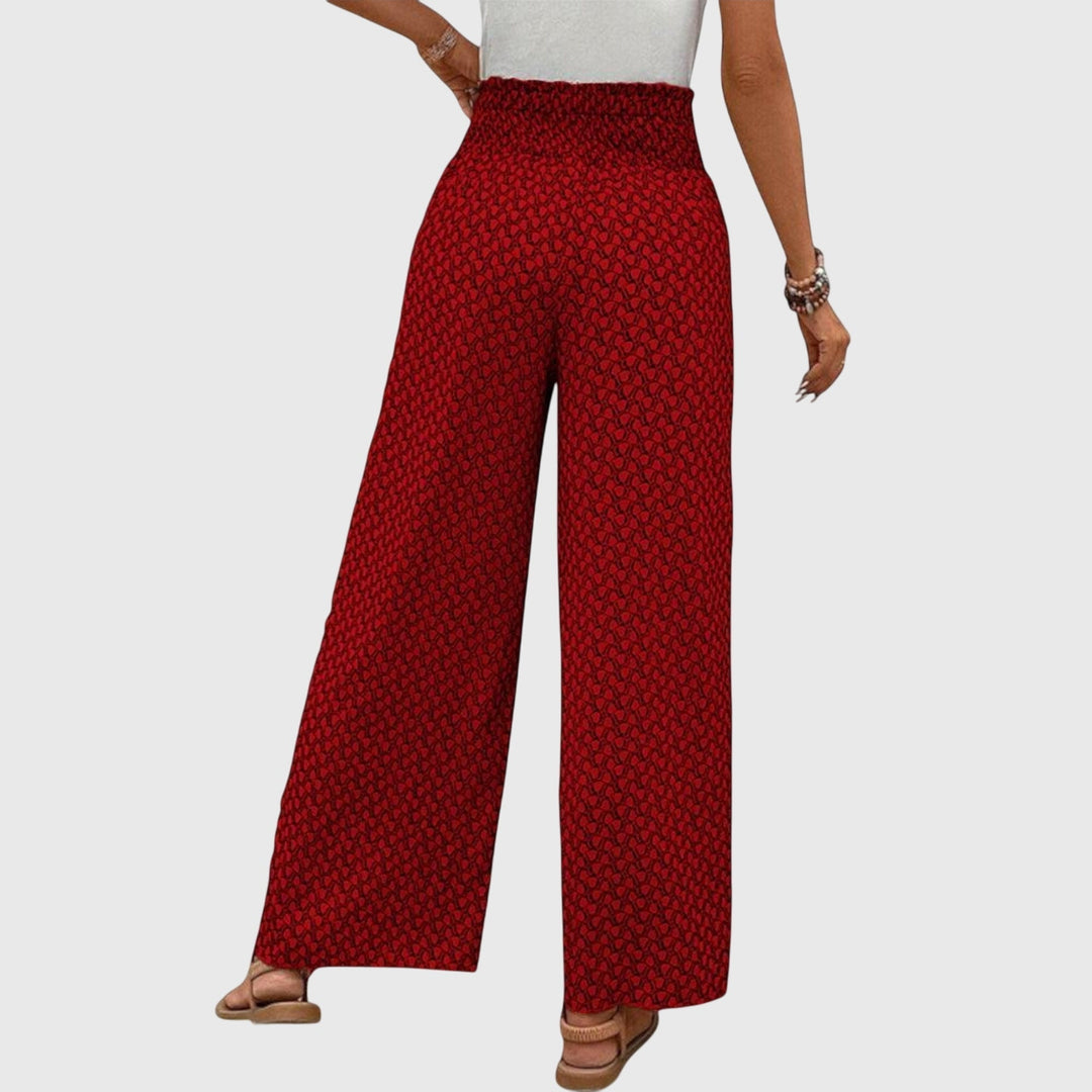 Printed Wide-Leg Pull-On Pants