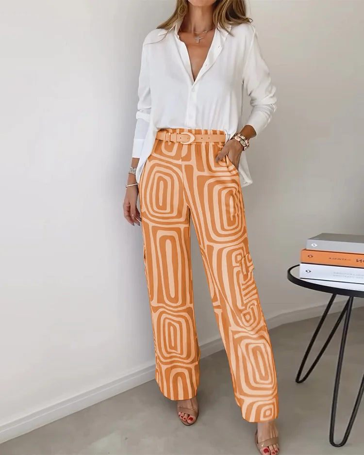 Avery | Geometric Pattern Wide-Leg Pants