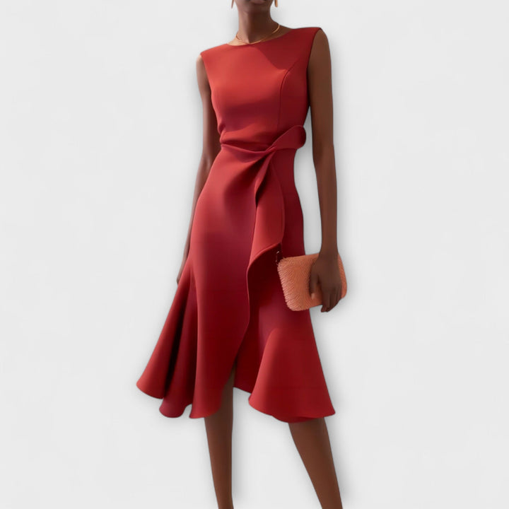 Vivian | Women’s Structural Drape Asymmetrical Cocktail Midi Dress