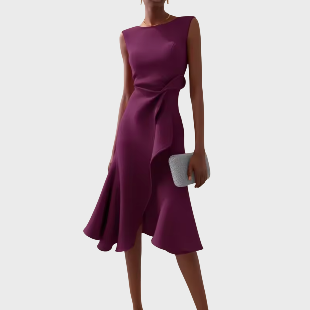 Sloane | Women’s Asymmetric Draped Sleeveless Midi Dress