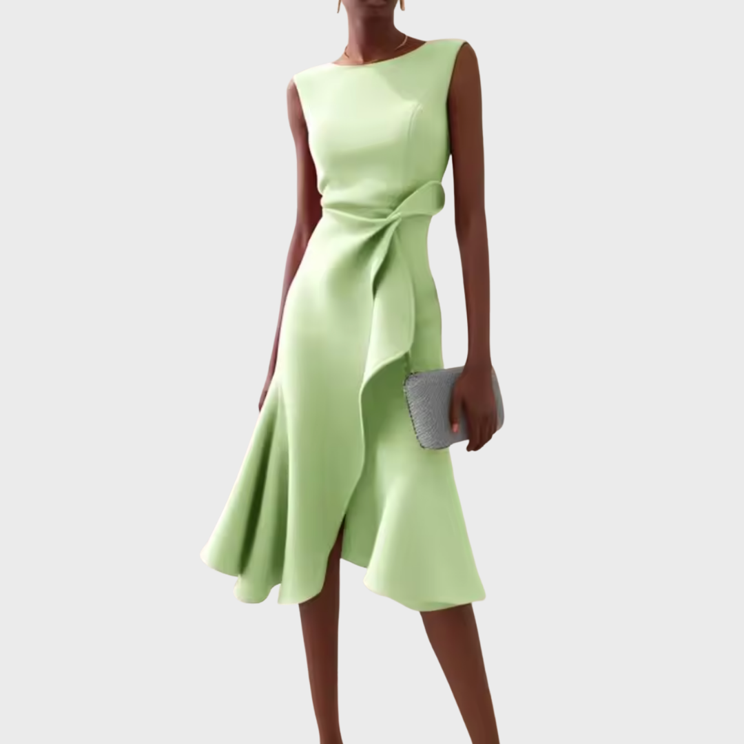 Sloane | Women’s Asymmetric Draped Sleeveless Midi Dress