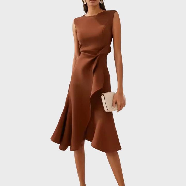 Sloane | Women’s Asymmetric Draped Sleeveless Midi Dress