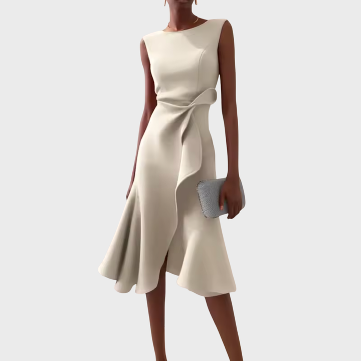 Sloane | Women’s Asymmetric Draped Sleeveless Midi Dress