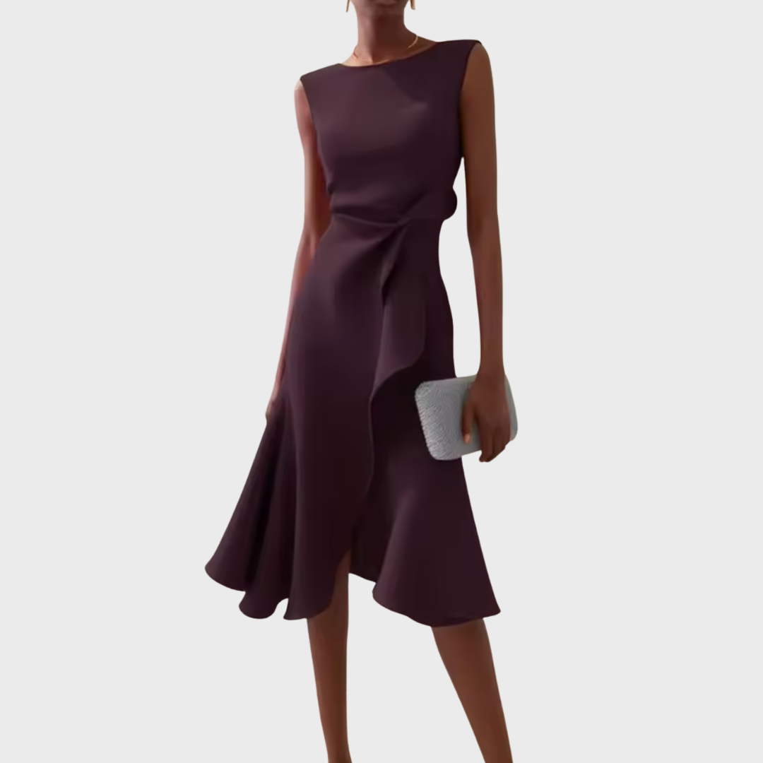 Sloane | Women’s Asymmetric Draped Sleeveless Midi Dress