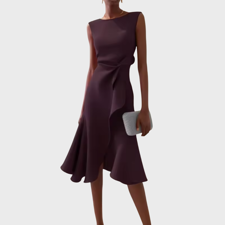Sloane | Women’s Asymmetric Draped Sleeveless Midi Dress