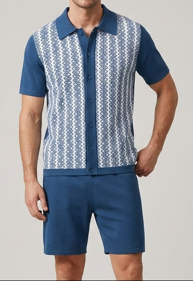 Rhys | Men’s Jacquard Knit Two-Piece Shirt &amp; Shorts Set