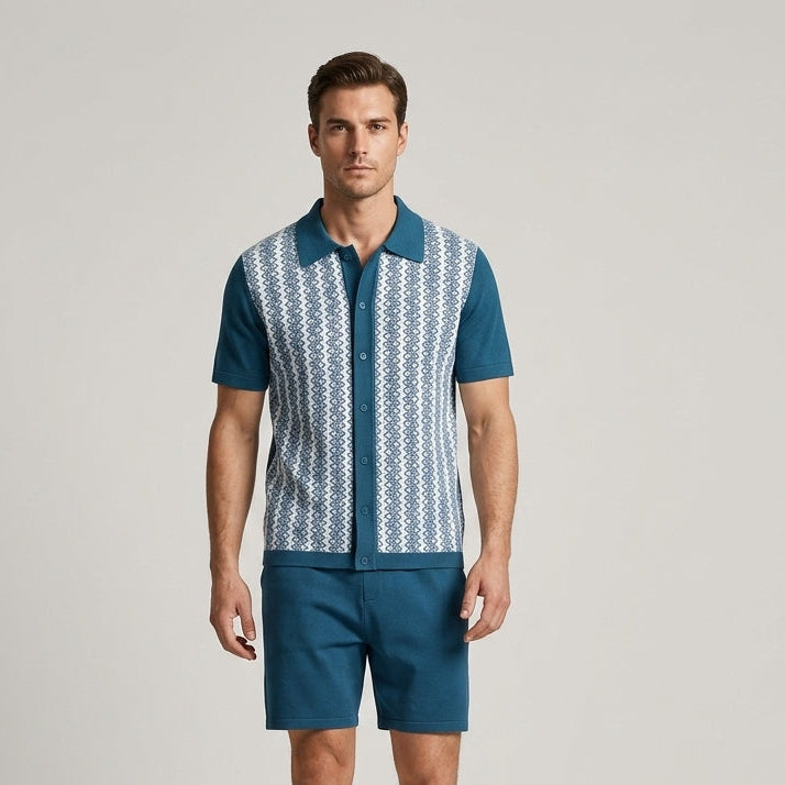 Rhys | Men’s Jacquard Knit Two-Piece Shirt &amp; Shorts Set