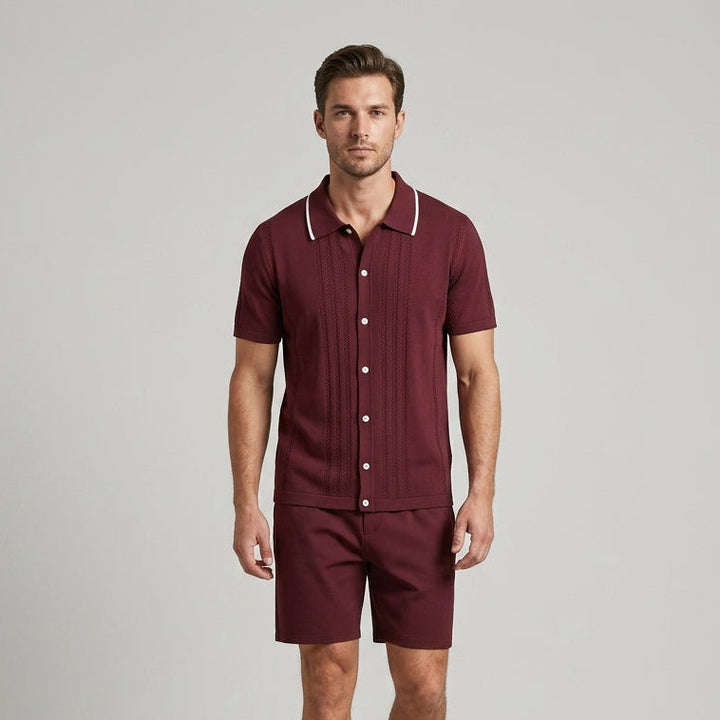 Dario | Men’s Pointelle Knit Shirt &amp; Drawstring Shorts Set