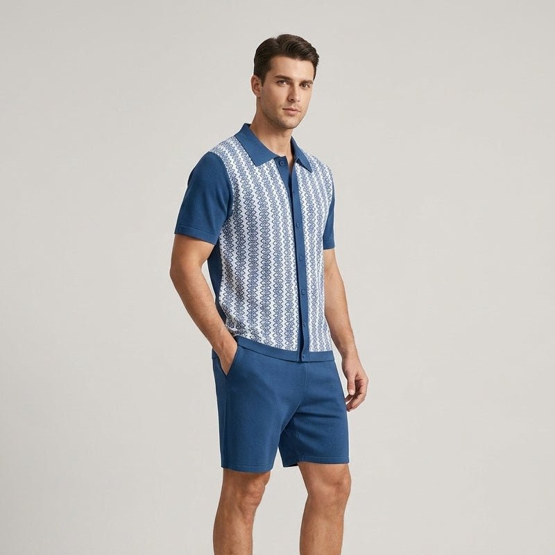 Rhys | Men’s Jacquard Knit Two-Piece Shirt &amp; Shorts Set