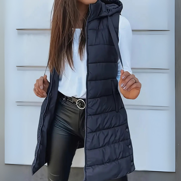 Long Hooded Puffer Jacket Vest