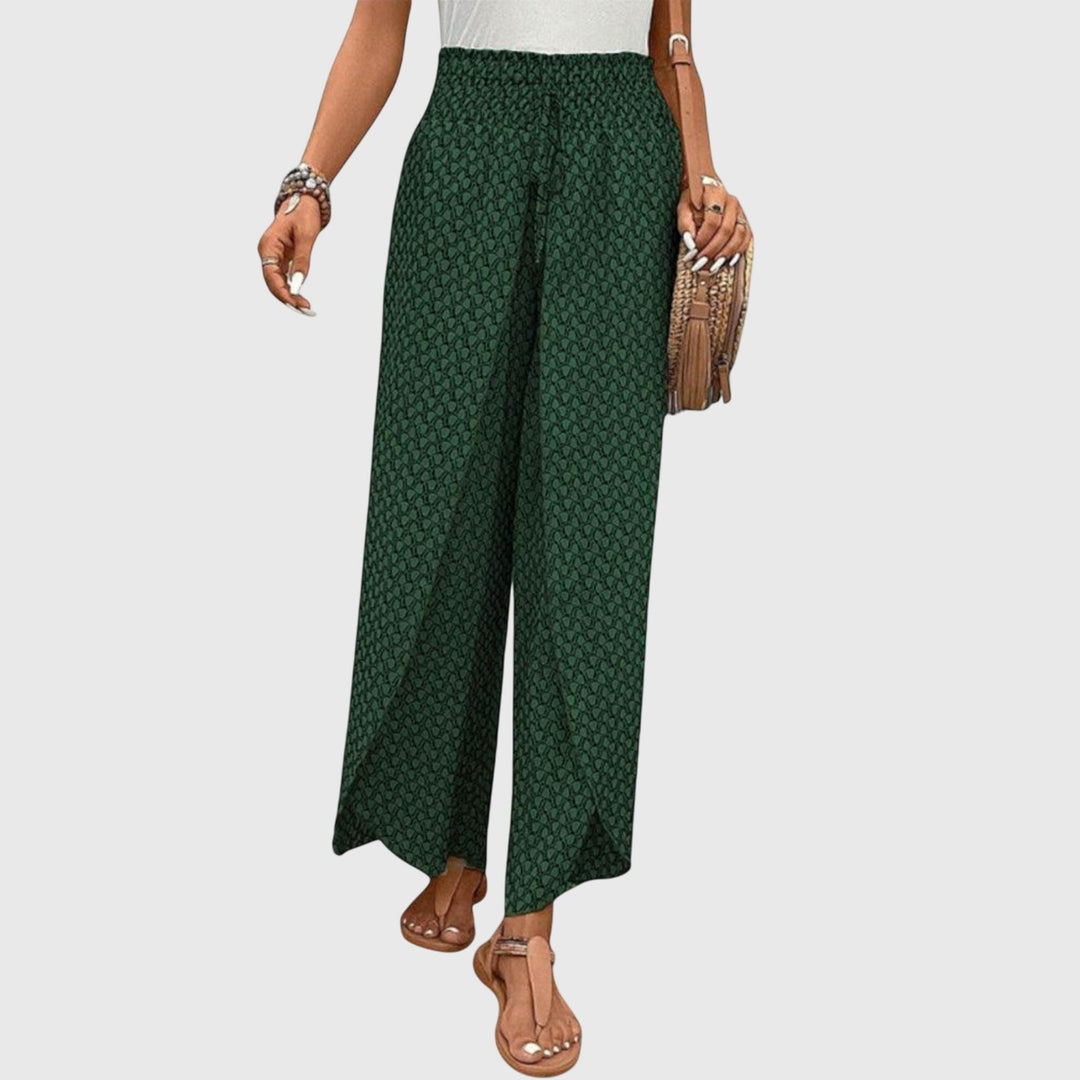 Printed Wide-Leg Pull-On Pants