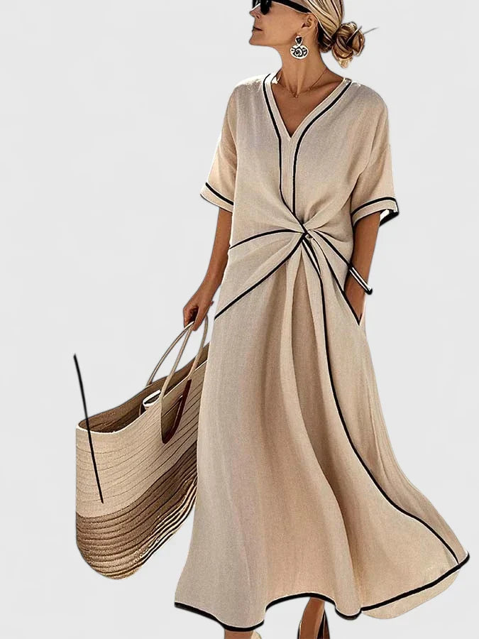 Cleo | Women’s Contrast Trim Twist-Front Resort Maxi Dress
