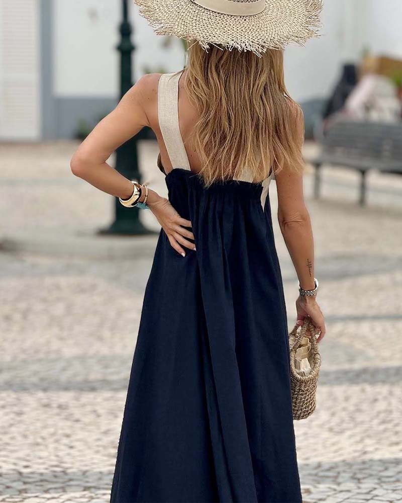 Aumora | Women’s Open-Back Color Block Halter Maxi Dress