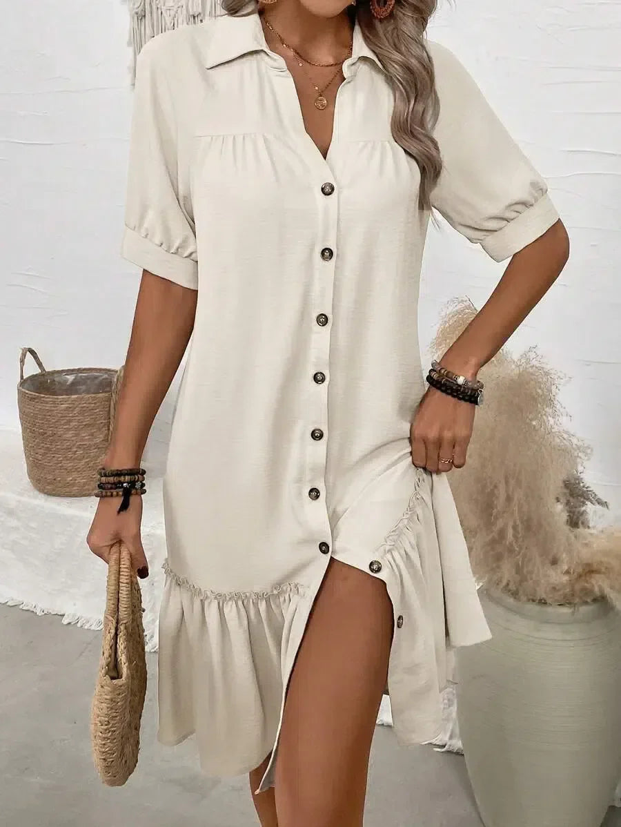 Nola | Button-Down Ruffle Hem Shirt Dress