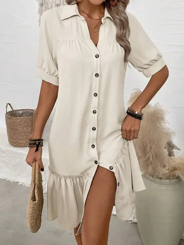 Nola | Button-Down Ruffle Hem Shirt Dress