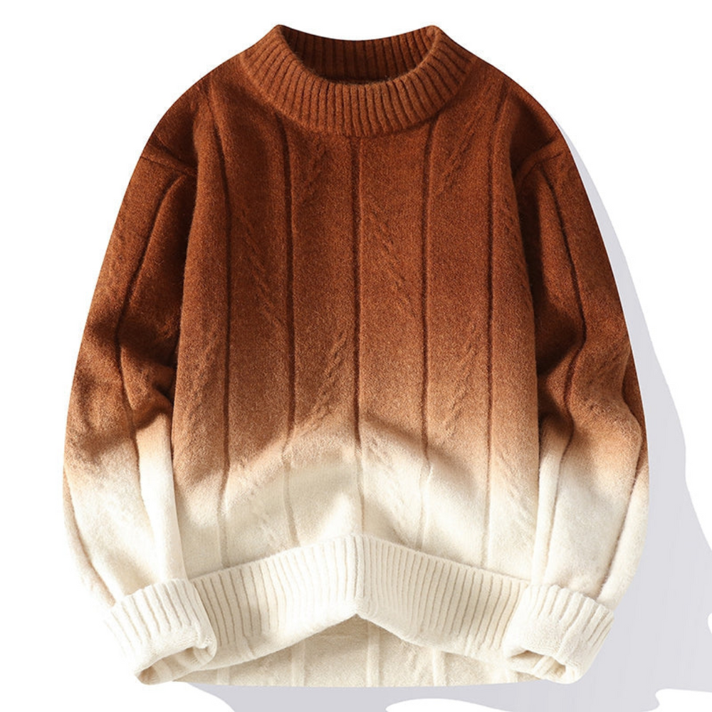 Brown and beige gradient sweater on a white background