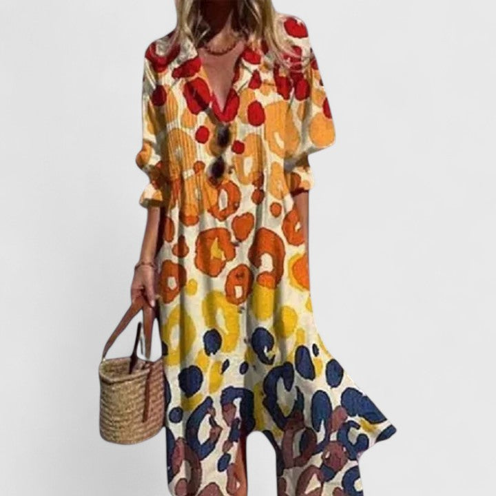 Capri | Women’s Pleated Botanical Button-Down Resort Dress
