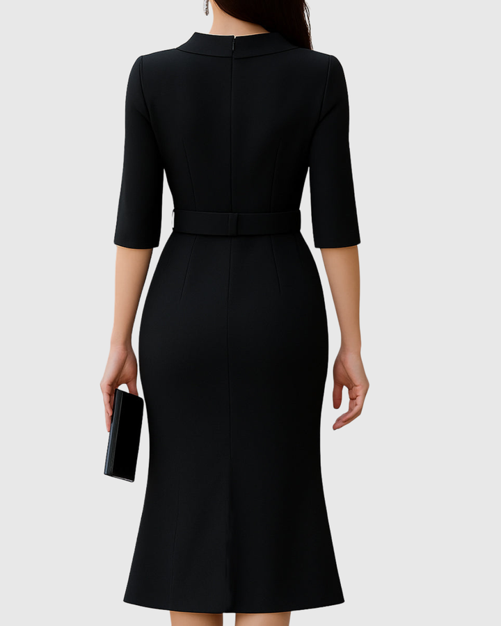 Victoria | Women’s Belted Cowl Neck Split-Sleeve Midi Dress