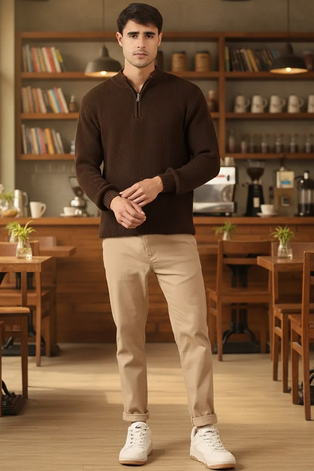 Half-Zip Ribbed Sweater | Havana – Coffee Brown