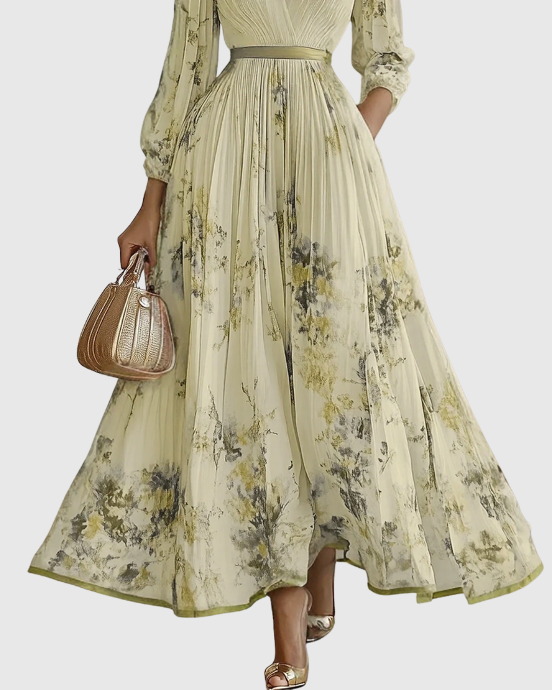 Celeste | Women’s Pleated Watercolor Floral Midi Event Dress