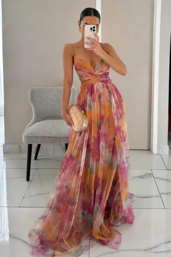 Amelina | Elegant Watercolor Evening Gown