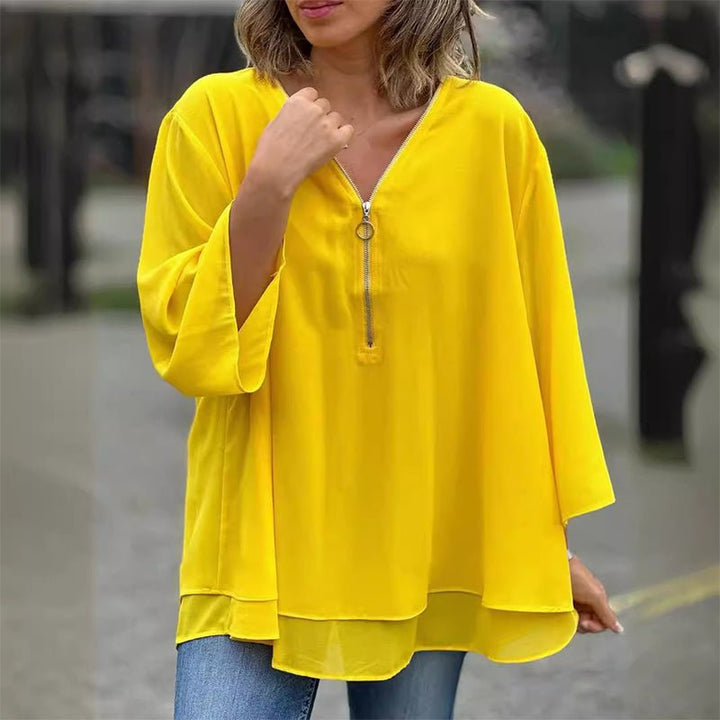 Liora | Zip-Front Flowing Blouse
