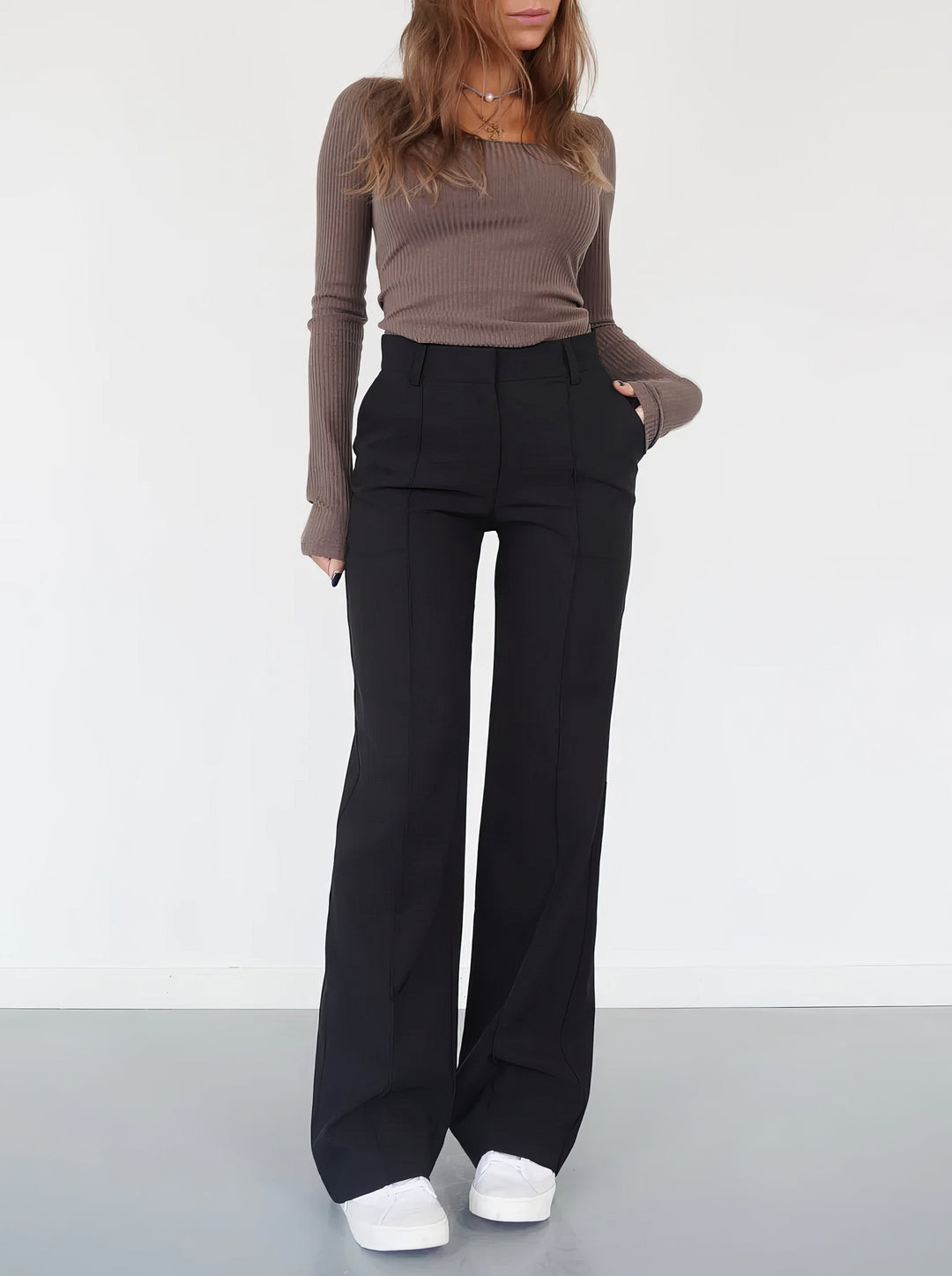 Tailored Wide-Leg Straight Pants
