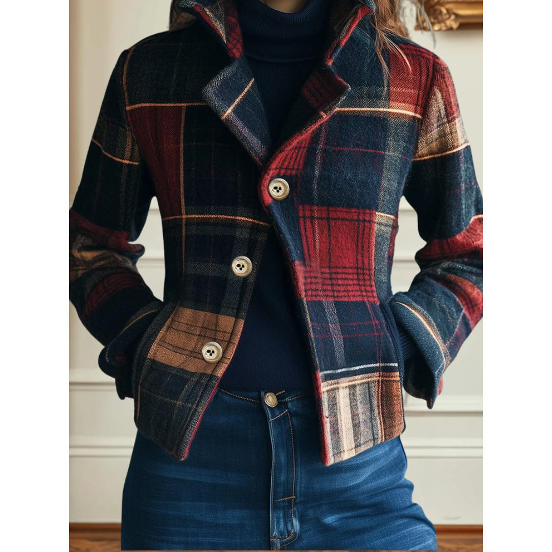 Tailored Plaid Button Jacket