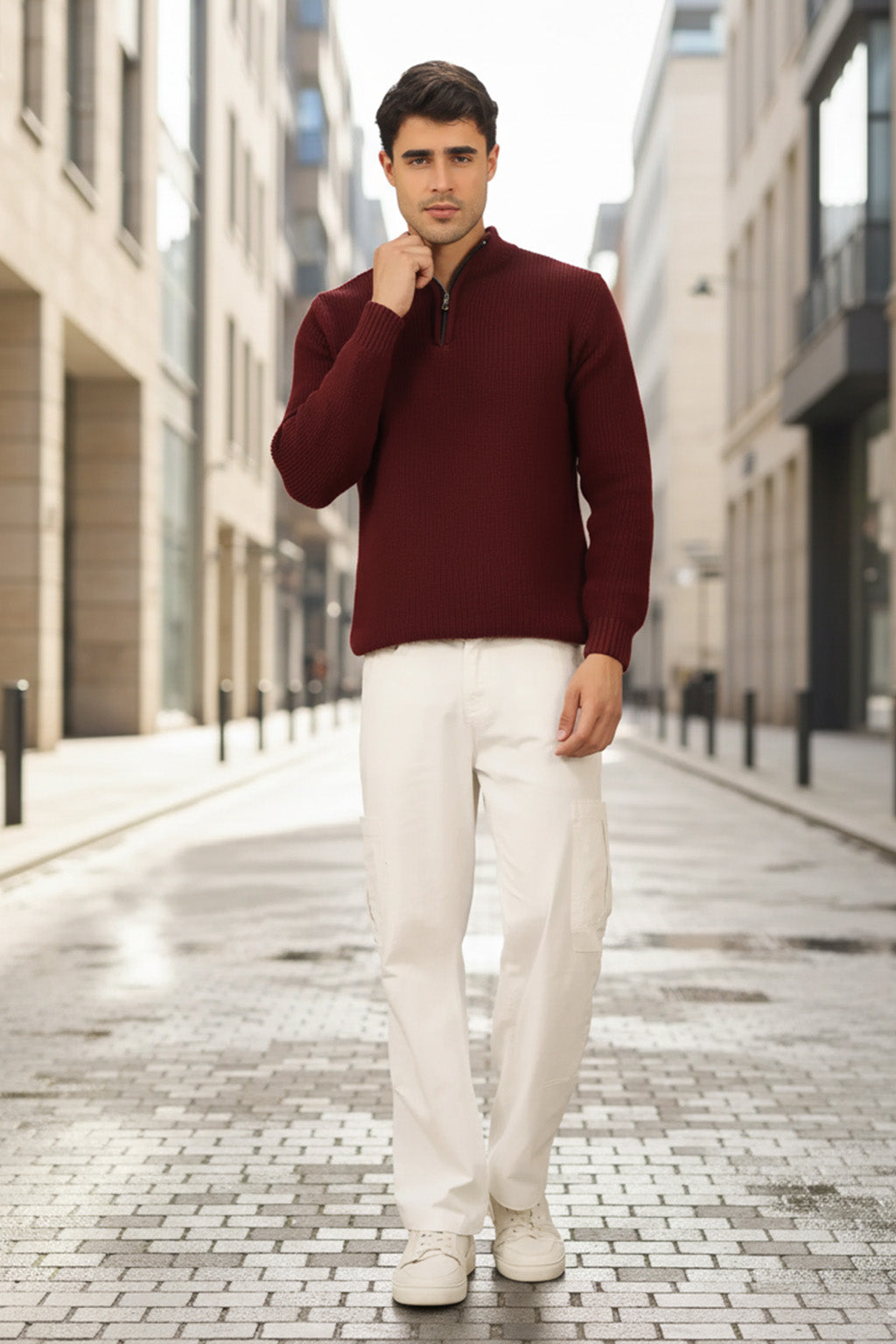 Half-Zip Ribbed Sweater | Florence – Crimson