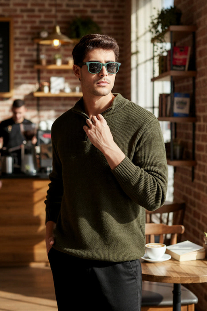 Half-Zip Ribbed Sweater | Oslo – Moss Green