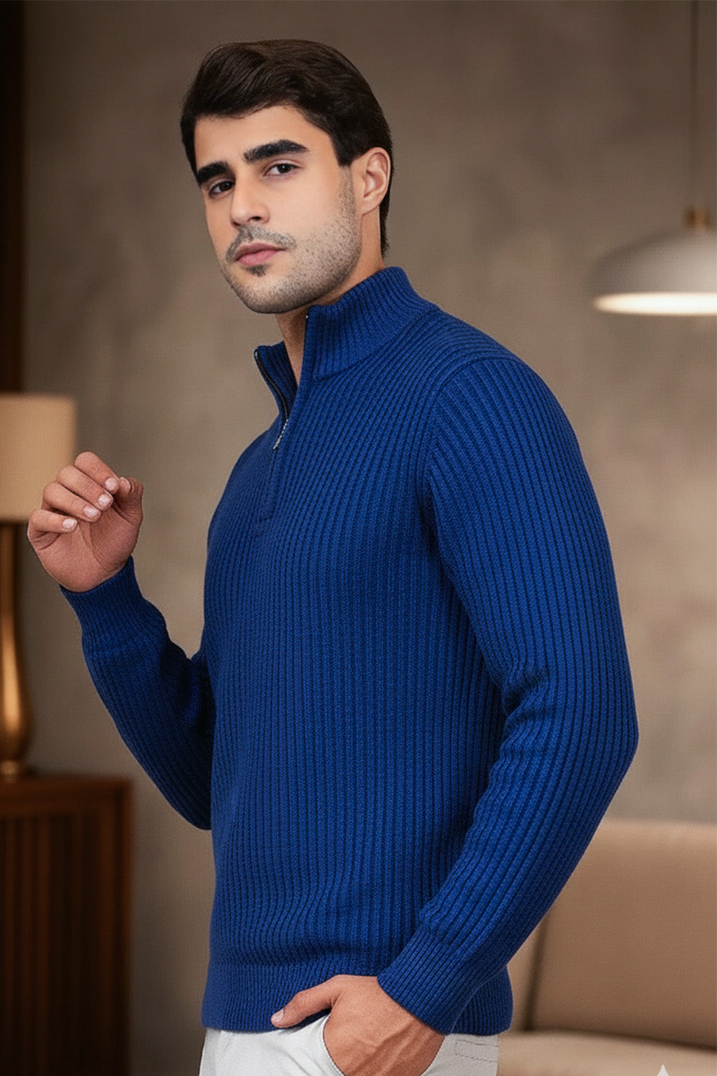 Half-Zip Ribbed Sweater | Santorini – Ocean Blue