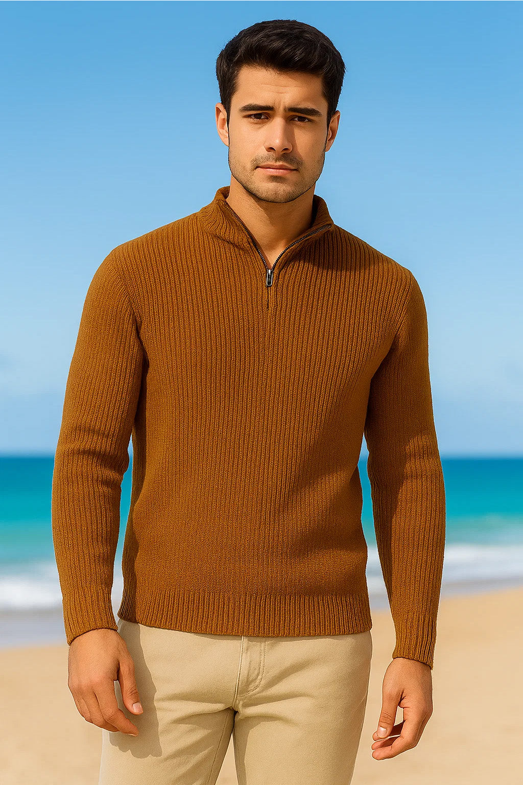Half-Zip Ribbed Sweater | Seville – Toffee  Description: