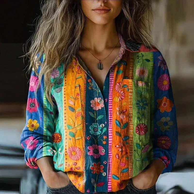 Elowen | Botanical Print Button-Front Blouse