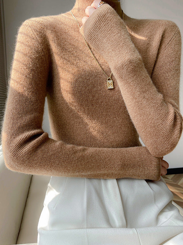 Elegant Ribbed Knit Turtleneck Sweater
