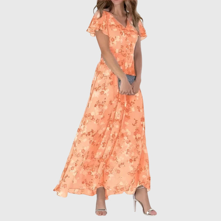 Siena | Women’s Tonal Floral Flutter Sleeve A-Line Maxi Dress
