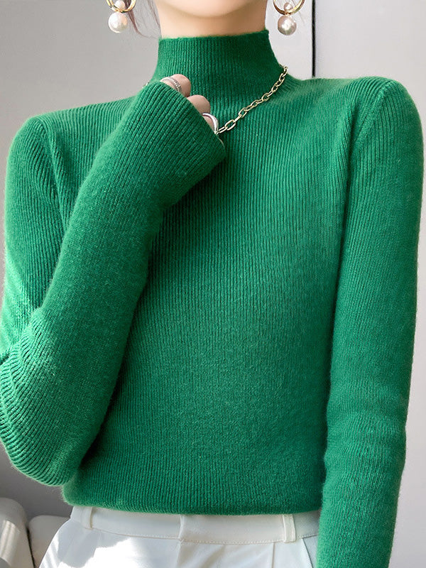 Elegant Ribbed Knit Turtleneck Sweater